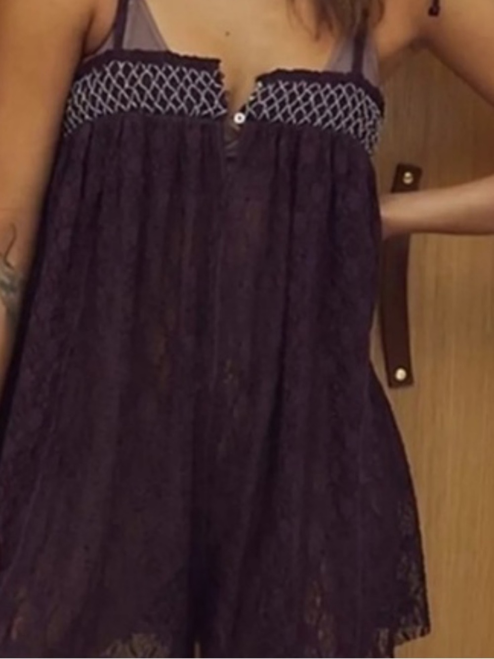 Free People Deep Plum Lace-Accent Babydoll Romper